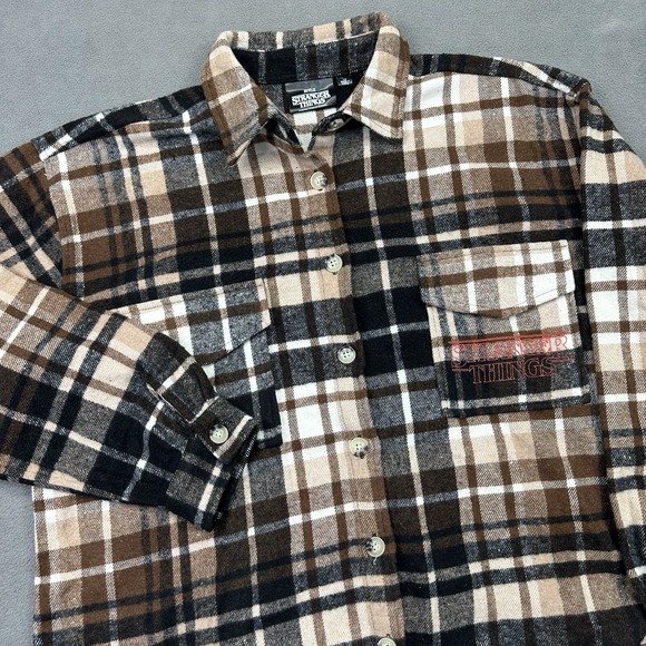 Stranger Things Shacket Women's L Wool Blend Black Brown Plaid Oversized NWT - Picture 2 of 12